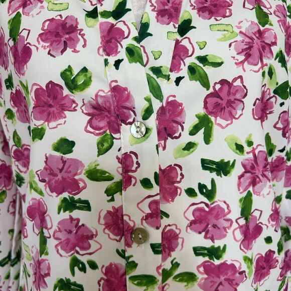 Zara Women’s Floral White with Vibrant Pink Button Down Top Blouse Size Large - Picture 5 of 15